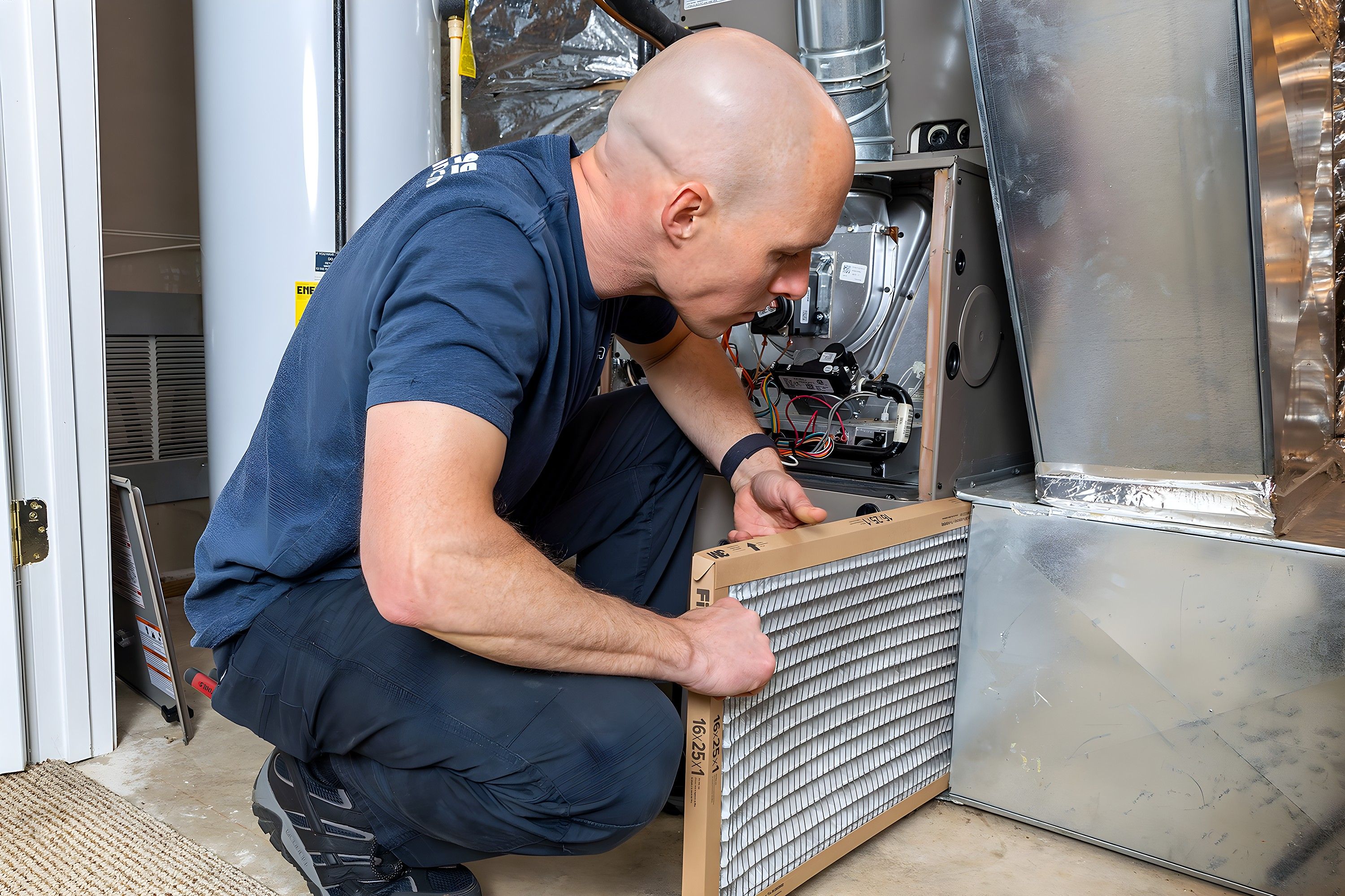 Jim Higgins servicing a furnace at its filter rack