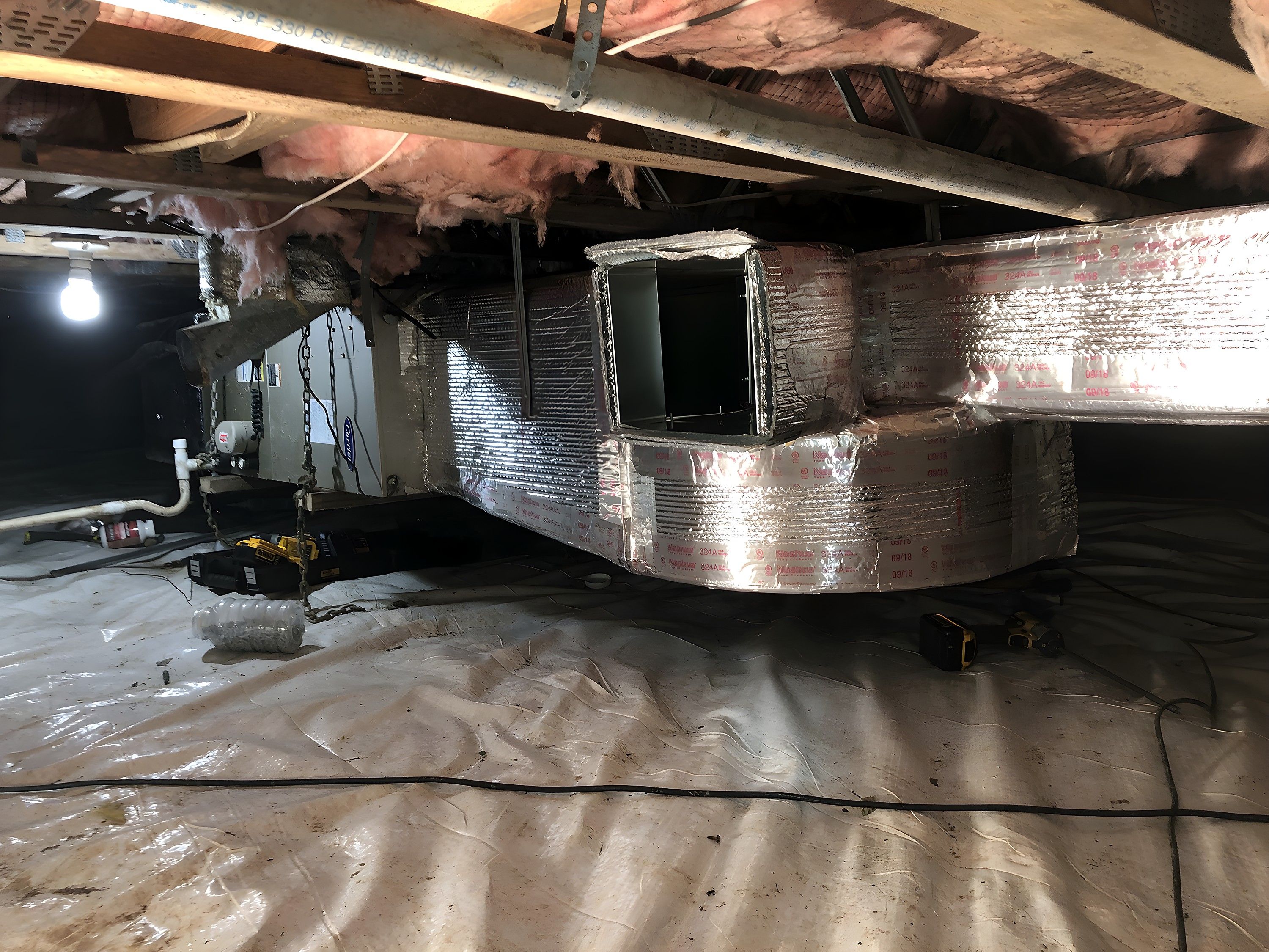 Insulated ductwork installed in a Northern Virginia crawlspace
